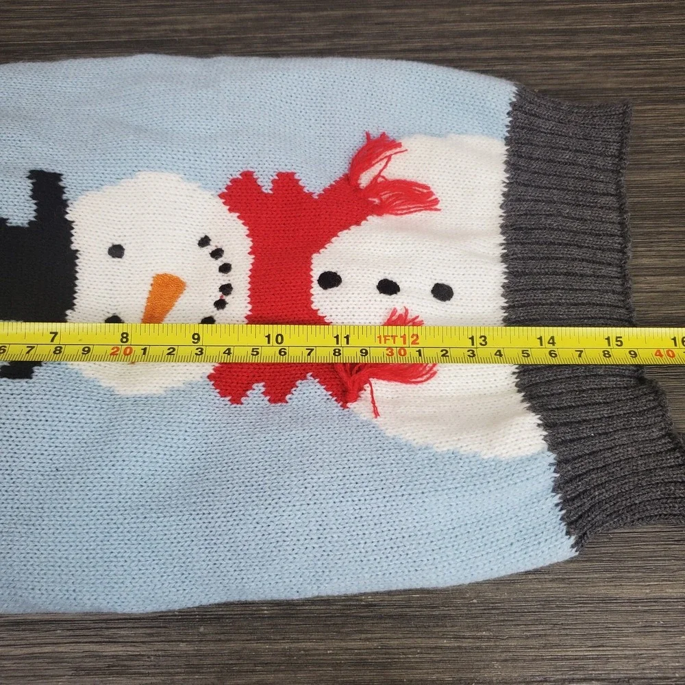 Time For Joy Medium Pet Winter Christmas Sweater With Snowman Light Blue